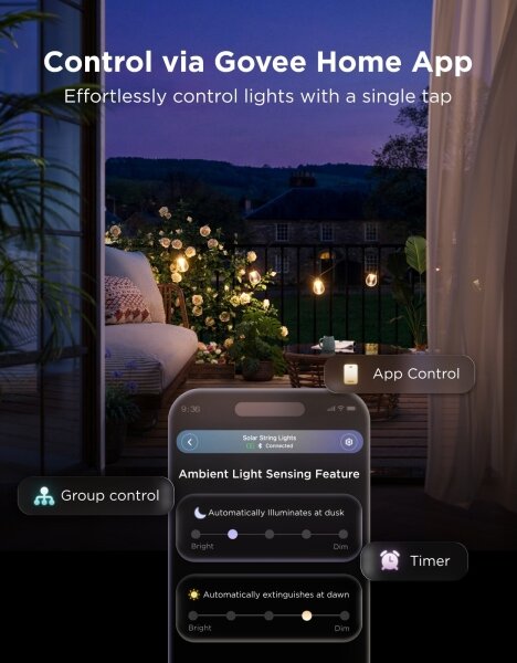 Govee - LED RGBICW Solárny reťazec 8xLED/6W/5V Wi-Fi Matter IP67