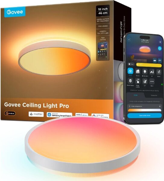 Govee - LED RGBICWW stmievateľné stropné svietidlo LED/55W/230V pr. 46 cm Matter Wi-Fi