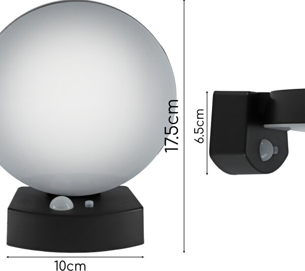 LED solárne nástenné svietidlo so senzorom LED/3W/3,7V 1800 mAh IP54 čierna