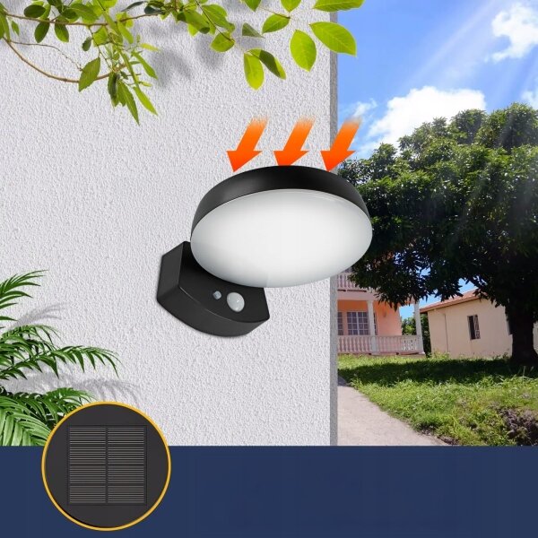 LED solárne nástenné svietidlo so senzorom LED/3W/3,7V 1800 mAh IP54 čierna