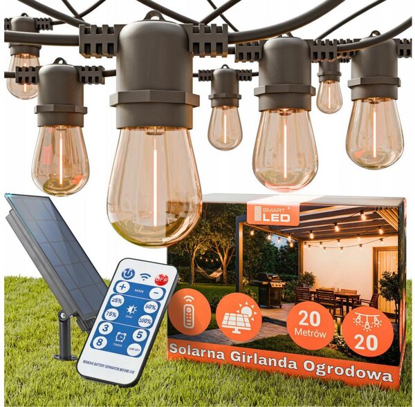 LED Stm solárna dekoratívna reťaz 20xE27/3V USB 2400 mAh 20,62 m IP65 čierna + DO