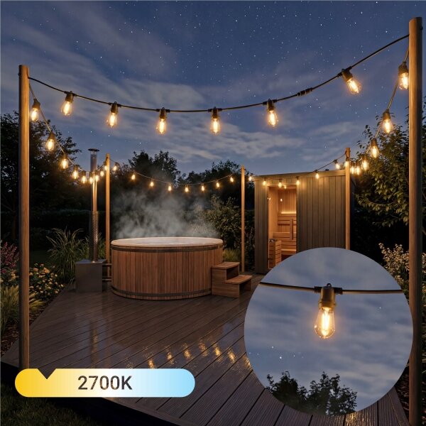 LED stmievateľný solárny dekoratívny svetelný reťazec 10xE27/3V USB 2400 mAh 10,62 m IP65 čierna + DO