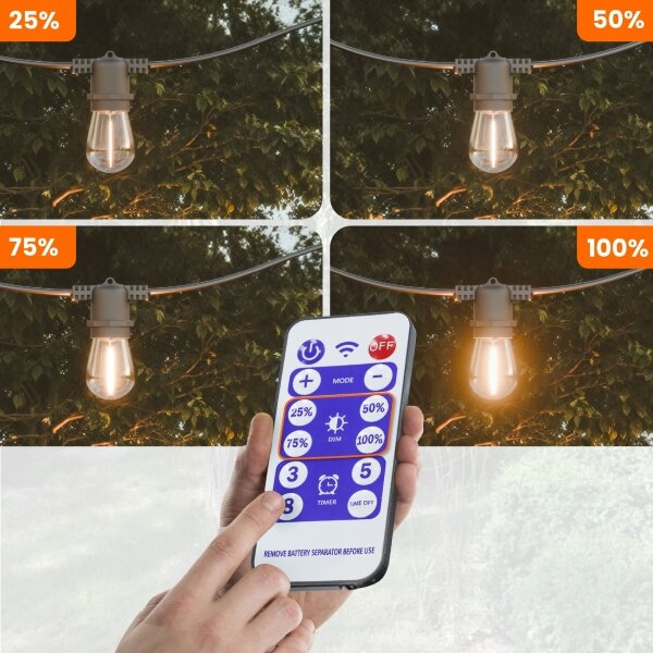 LED stmievateľný solárny dekoratívny svetelný reťazec 10xE27/3V USB 2400 mAh 10,62 m IP65 čierna + DO