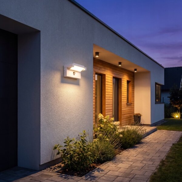 LED Vonkajšie nástenné svietidlo so senzorom LED/25W/230V IP54 biele