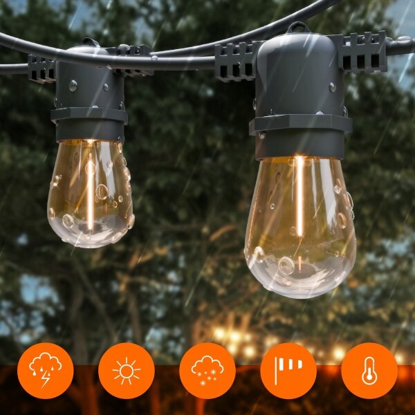 LED stmievateľný solárny dekoratívny svetelný reťazec 10xE27/3V USB 2400 mAh 10,62 m IP65 čierna + DO