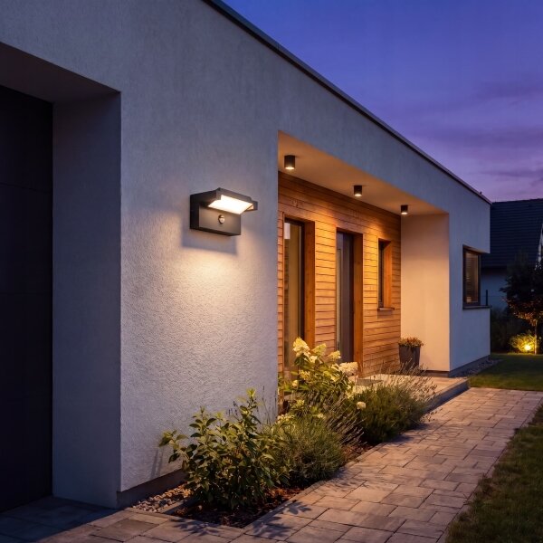 LED vonkajšie nástenné svietidlo so senzorom LED/25W/230V IP54 čierna