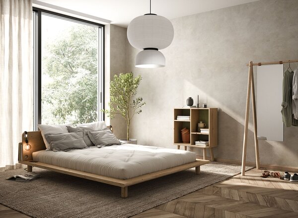 KARUP DESIGN Posteľ s matracom a nočnými lampami Peek 140 + Lamps & Comfort Mat – Clear lacquered/Natural 140 × 200 cm