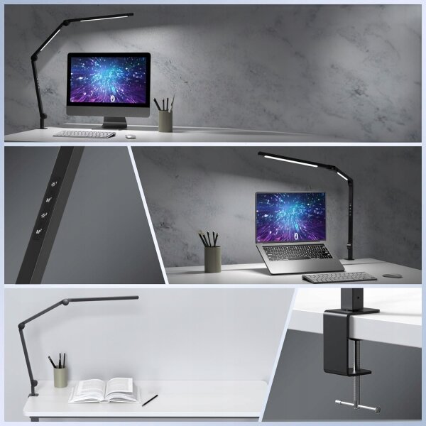 LED Stmievateľná dotyková flexibilná stolová lampa s klipom LED/12W/230V čierna
