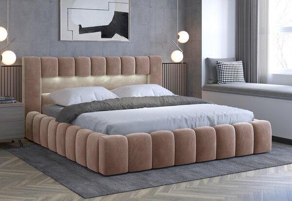 NovýNábytok.sk Manželská posteľ 160 cm Luxa (svetlohnedá) (s roštom, úl. priestorom a LED). Akcia -13%. Vlastná spoľahlivá doprava až k Vám domov. 1041560