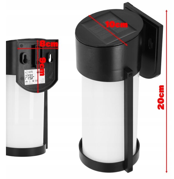 LED solárne nástenné svietidlo LED/3,7V 300 mAh IP44 čierne