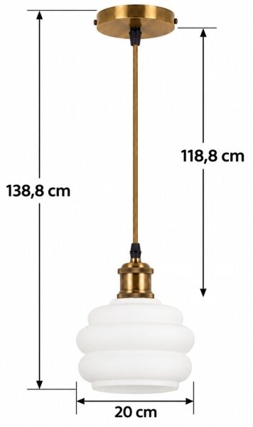 BRILAGI - LED závesný luster na lanku RETRO GLASS 1xE27/60W/230V pr. 20 cm zlatá/biela