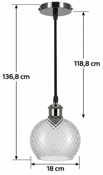 BRILAGI -LED Luster na lane RETRO GLASS 1xE27/60W/230V priemer 18 cm čierna/dymovo sivá