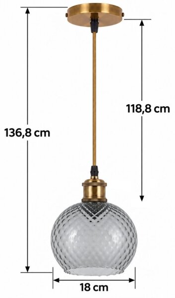 BRILAGI -LED Luster na lanku RETRO GLASS 1xE27/60W/230V pr. 18 cm zlatá/dymovo-sivá