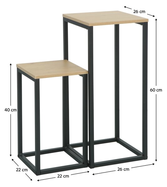 KONDELA Príručné stolíky, set 2 ks, dub/čierna, TOLSOS
