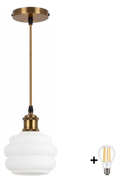 BRILAGI - LED závesný luster na lanku RETRO GLASS 1xE27/60W/230V pr. 20 cm zlatá/biela