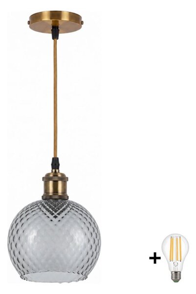 BRILAGI -LED Luster na lanku RETRO GLASS 1xE27/60W/230V pr. 18 cm zlatá/dymovo-sivá