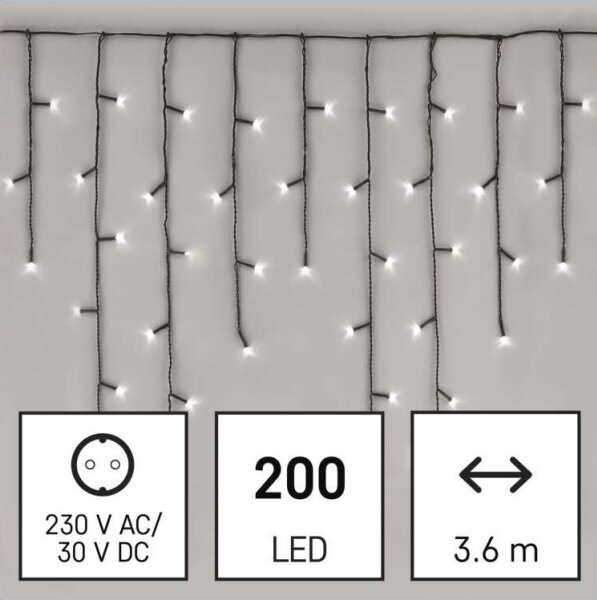 LED Vianočná vonkajšia reťaz 200xLED/8 módov 8,6m IP44 studená biela