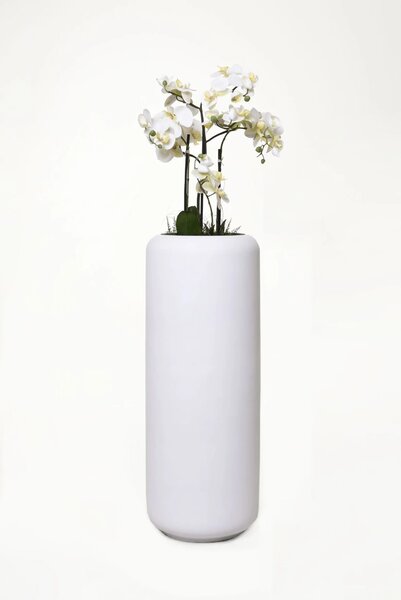 Okrúhly kvetináč MERA, sklolaminát, výška 95 cm, biely mat, outlet