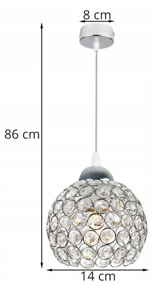 Závesné svietidlo Crystal, 1x strieborné krištáľové tienidlo, ch