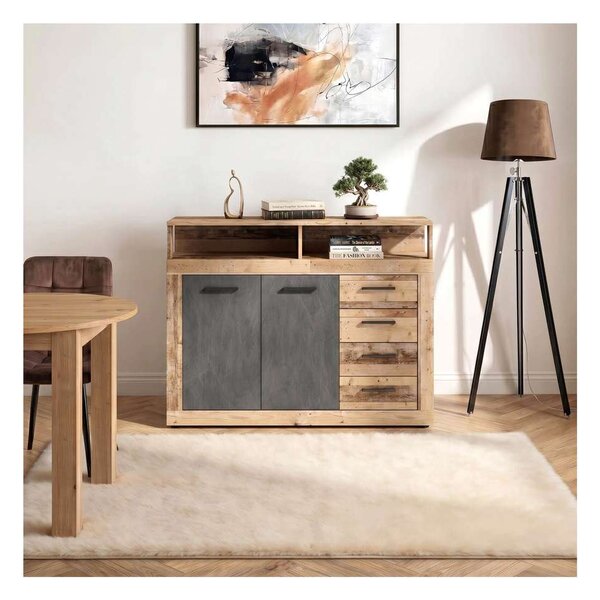 Komoda Leniza 120A, dub natural / grafit