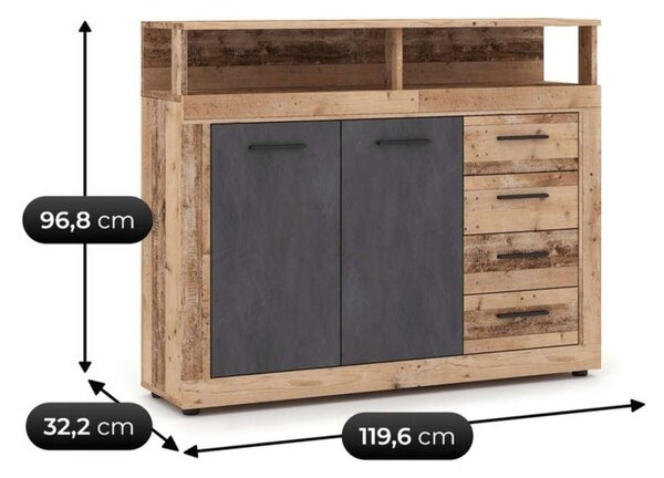 Komoda Leniza 120A, dub natural / grafit