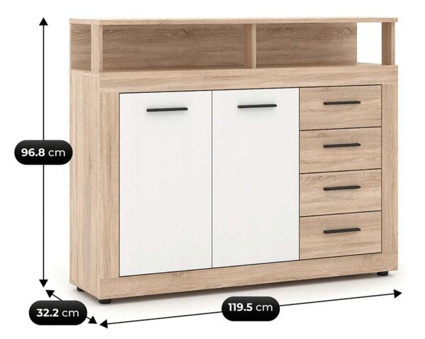 Komoda Leniza 120A, dub sonoma / biela