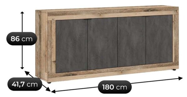 Komoda Leniza 180, dub natural / grafit