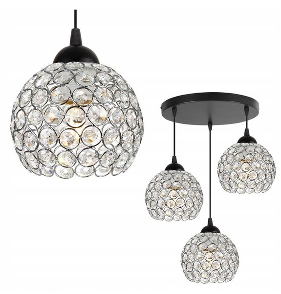 Závesné svietidlo Crystal, 3x strieborné krištáľové tienidlo, o
