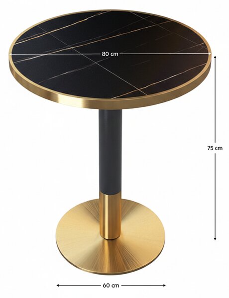 KONDELA Jedálenský bistro stôl, čierny mramor/čierna/zlatá, priemer 80 cm, OREN