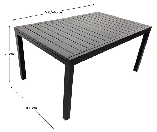 KONDELA Záhradný rozkladací stôl, 160/240x100 cm, čierna, RIKO
