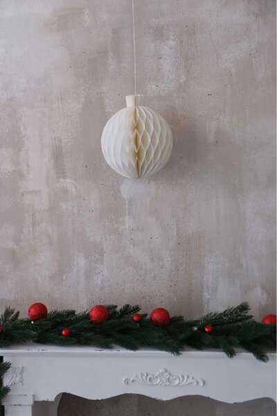 Vianočné gule zo skladacieho papiera PAPEL SPHERE, priemer 21 x výška 25 cm, biela