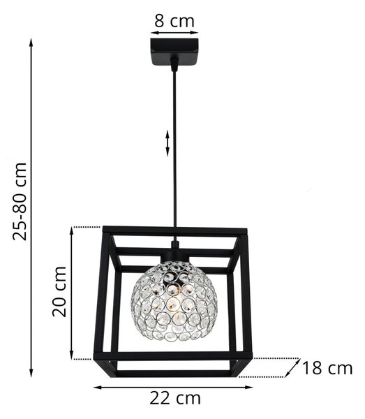 Závesné svietidlo Crystal Cage, 1x strieborné krištáľové tienidlo v kovovom ráme