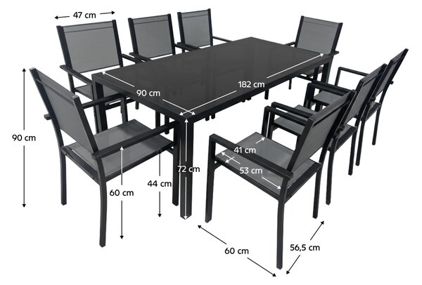 KONDELA Záhradný 9-dielny set, sivá/čierna, hliník, KESIOS