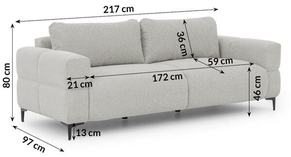 POHOVKA FLEUR 3 MIESTNÁ SVETLO SIVÁ 217 cm