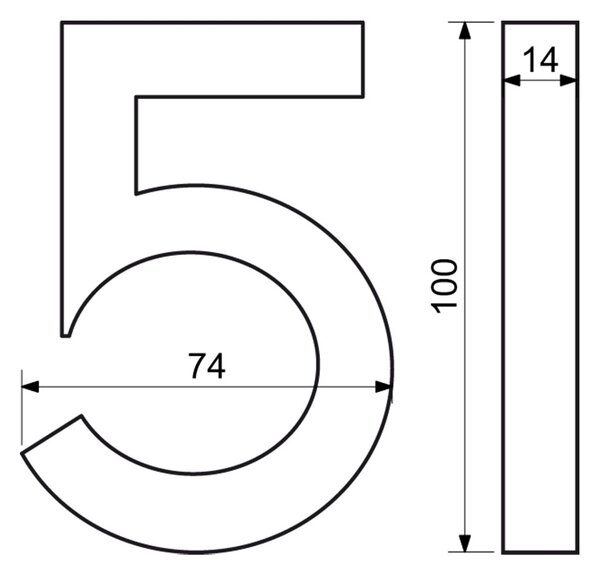 Domové číslo "5", RN.100LV, brúsené, strieborná