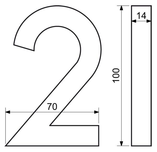 Domové číslo "2", RN.100LV, brúsené, čierna