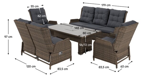 KONDELA Záhradný 5-dielny ratanový set, hnedosivá/sivá, BRONTE