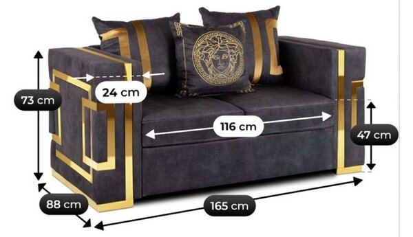 Pohovka Vilesa Velvet, dvojsedačka, čierna / zlatá