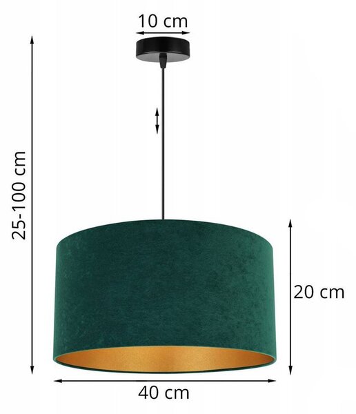 Závesné svietidlo Mediolan, 1x tmavozelené/zlaté textilné tienidlo, (výber z 2 farieb konštrukcie), (fi 40cm)