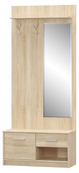 KONDELA Vešiakový panel so zrkadlom, dub sonoma, TEYO