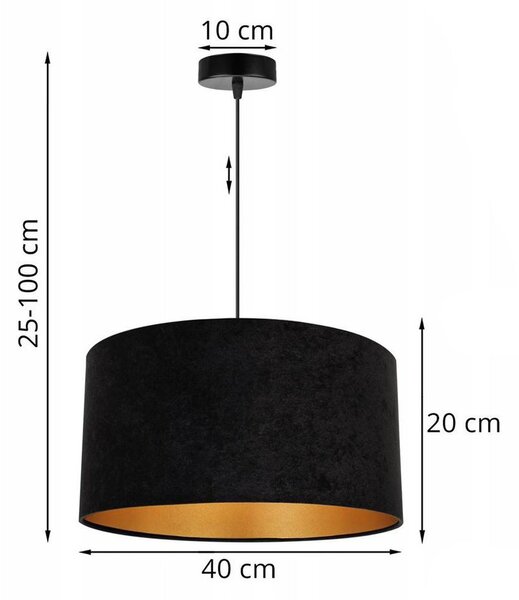 Závesné svietidlo Mediolan, 1x čierne/zlaté textilné tienidlo, (fi 40cm)