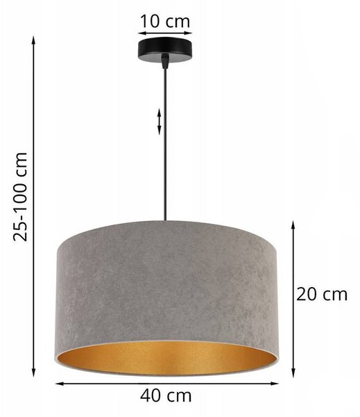 Závesné svietidlo Mediolan, 1x šedé/zlaté textilné tienidlo, (fi 40cm)