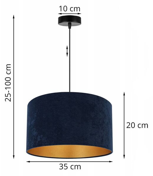 Závesné svietidlo Mediolan, 1x tmavomodré/zlaté textilné tienidlo, (fi 35cm)