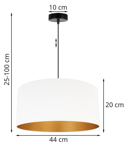 Závesné svietidlo Mediolan, 1x biele/zlaté textilné tienidlo, (výber z 2 farieb konštrukcie), (fi 44cm)