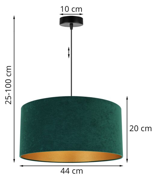 Závesné svietidlo Mediolan, 1x tmavozelené/zlaté textilné tienidlo, (fi 44cm)