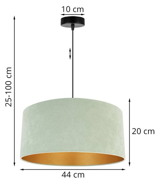 Závesné svietidlo Mediolan, 1x pistáciové/zlaté textilné tienidlo, (výber z 2 farieb konštrukcie), (fi 44cm)