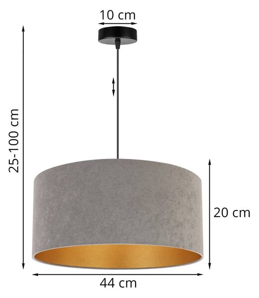 Závesné svietidlo Mediolan, 1x šedé/zlaté textilné tienidlo, (fi 44cm)