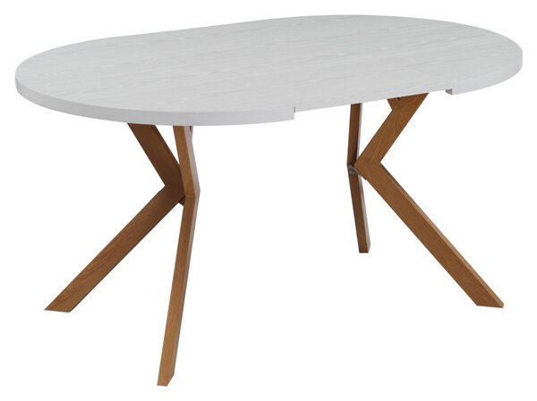 KONDELA Jedálenský rozkladací stôl, biela/dub, 100-250x75,5 cm, LUKOS