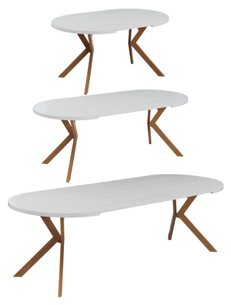 KONDELA Jedálenský rozkladací stôl, biela/dub, 100-250x75,5 cm, LUKOS