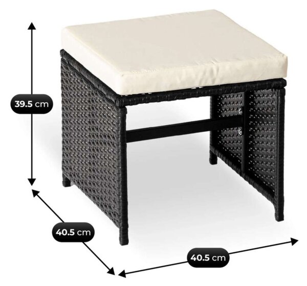 Záhradná zostava Trenus - 4 stoličky + 4 taburetky, čierna / krémová